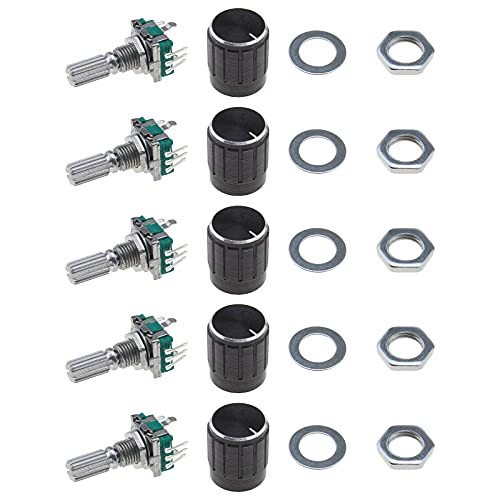 5 Kits of 360 Degree Rotary Encoder Modules EC11 Digital Potentiometer Push Button Switch 5 Pins 20mm Shaft with Black Knob Cap