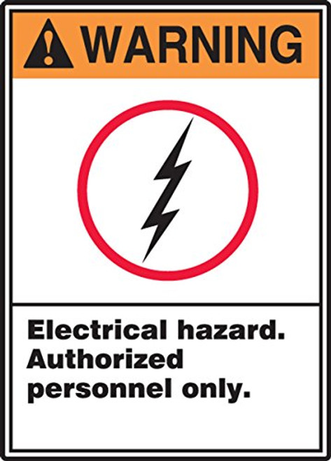 Accuform MRLC302VS Sign, Legend"Warning Electrical Hazard. Authorized Personnel ONLY", 10" Length x 7" Width x 0.004" Thickness, Adhesive Vinyl, 10" x 7", Orange/Red/Black on White