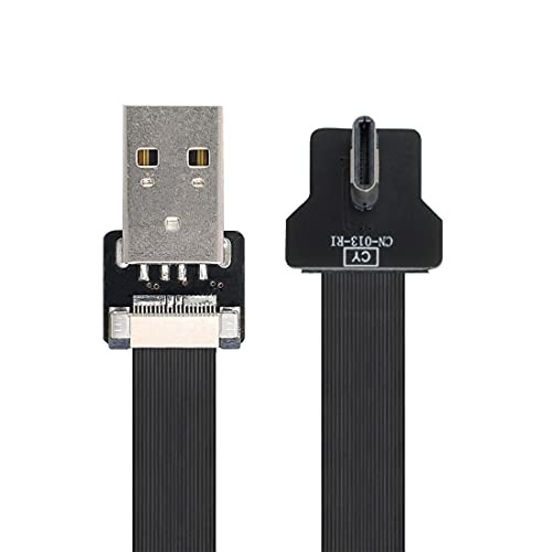 ChenYang CY Type-A USB 2.0 Male to Type-C USB-C Male Left Right Angled 90 Degree Data Flat Slim FPC Cable 20CM for FPV  and  Disk  and  Phone