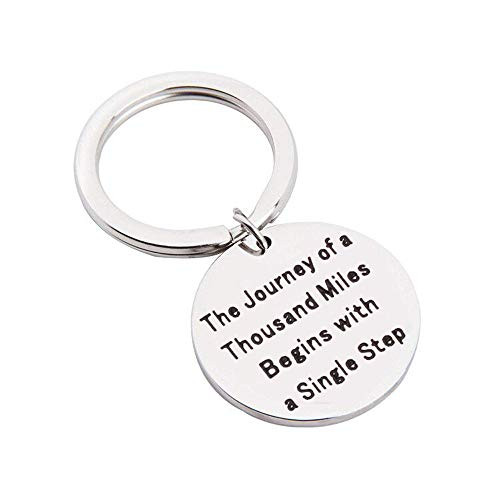 Anlive Lao Tzu Quote Keychain The Journey of a Thousand Miles Begins with a Single Step Keychain Inspirational Gift -Silver-