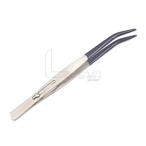 LAJA Imports 6.5" Rubber Tipped TWEEZER Bent TIP Slide Locking Button Lock Non MARRING PVC Tips