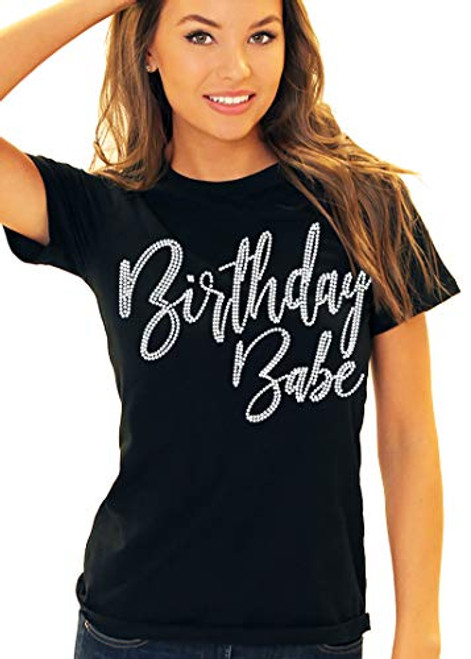 Happy Birthday Shirts - Glam Rhinestone Birthday Babe T-Shirt - Birthday Shirts for Women - Small - Black Tee-BdBabe RS- Blk/Sml