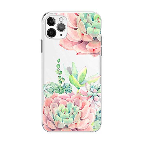 FancyCase Compatible with iPhone 12 -6.1inch--Cactus Flower Pattern Soft Silicone Protective Clear iPhone 12 Case -Cactus Flower-