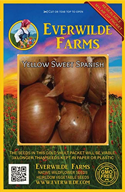 Everwilde Farms - 500 Yellow Sweet Spanish Onion Seeds - Gold Vault Jumbo Seed Packet