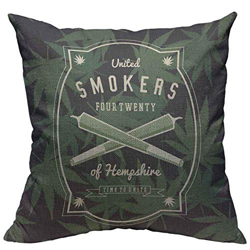 VERSUSWOLF Throw Pillow Covers Colorful Weed r Green Label Cotton Linen Decorative Square Pillowcases Cushion Cover 18 X 18 Inch