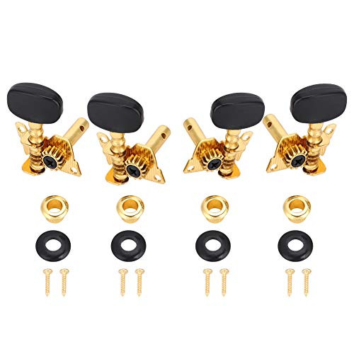 EBTOOLS Classical Style Ukulele Tuning Pegs, 2L2R Black Button Gold Bady Bass Tuning Pegs Machine Heads Ukulele DIY Parts