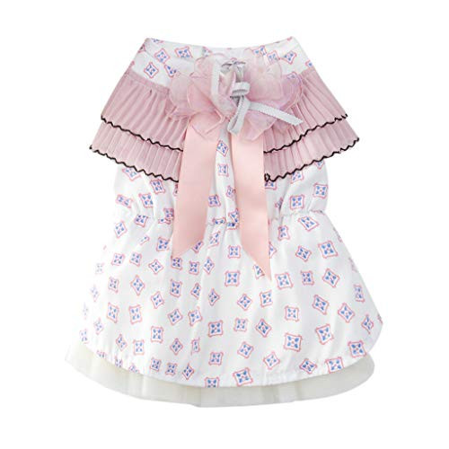 Sayhi Sweet Pet Beautiful Print Dress Puppy Dog Princess Dresses Pet Cats Dogs Summer Apparel Pet Dog Clothes -Pink, XL-