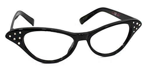 Hip Hop 50s Shop Womens Cat Eye Rhinestone Glasses, Black