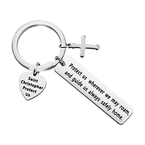 MYOSPARK Saint Christopher Protect Us Keychain Travel Keychain Car Protection Keyring Religious Jewelry Gift For Traveler Driver -Saint Christopher Protect Us-