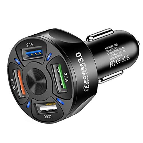 car Charger 4 Ports USB Car Charger Mini Fast Car Charging Phone Charger Adapter for Smart Phone Black