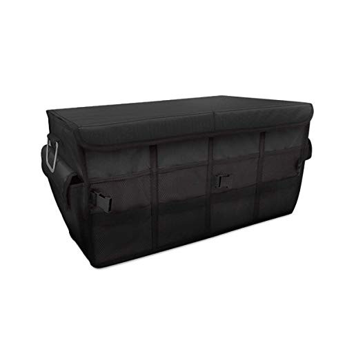 AUCD Sturdy Car Trunk Organizer with Foldable Cover, Heavy Duty Collapsible Cargo Storage Container, Multipurpose Portable Storage Bin and Carrier for SUV, Truck, Auto, Vehicle, Minivan, Home