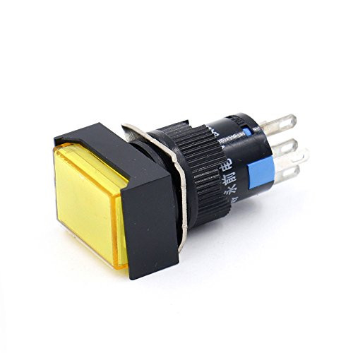Baomain 16mm Push Button Switch Momentary Rectangular Cap LED Lamp Yellow Light DC 24V SPDT 5 Pin 3 Pack