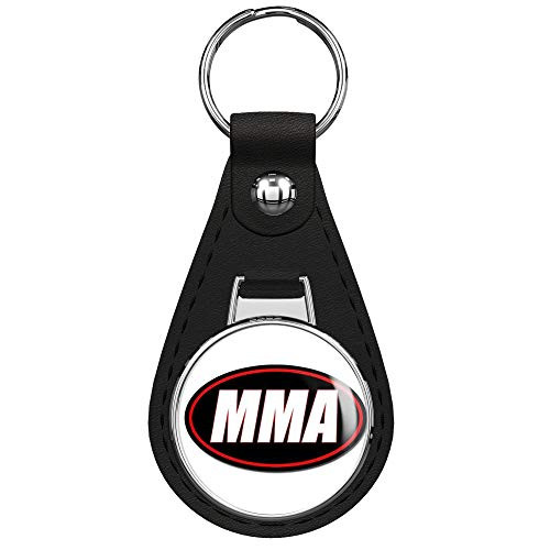 PRS Vinyl Oval MMA -Mixed Martial Arts Fight Fighting Octagon tap Out UFC Black Leather Keychain Silver Keyring