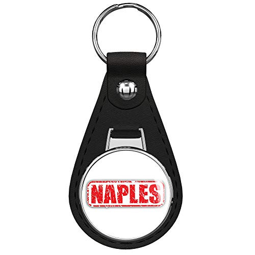 Rasso Graphic Studio Naples Grunge Travel Stamp Keychain Black Premium Leather Key Chain with Key Ring