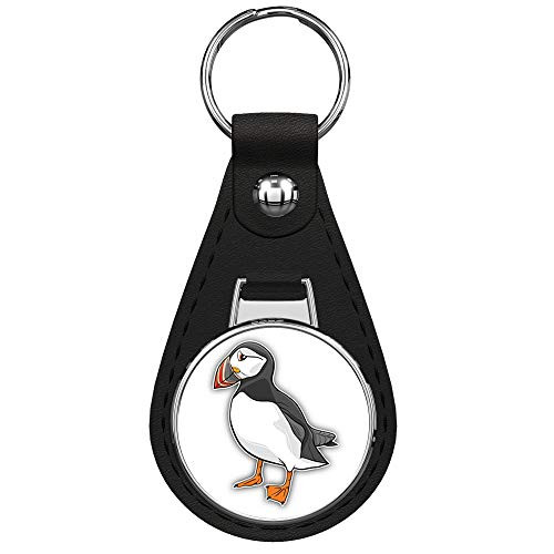 Rasso Graphic Studio Atlantic Puffin Bird Cartoon Keychain Black Premium Leather Key Chain with Key Ring