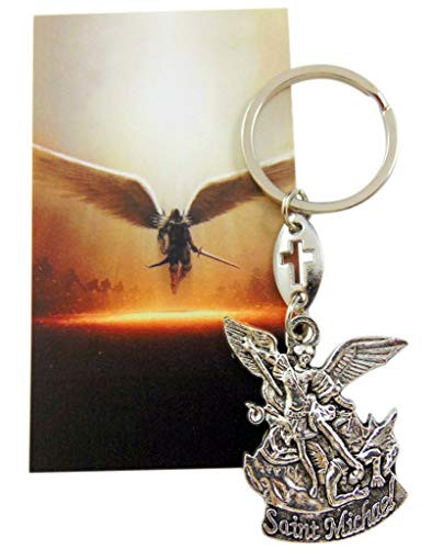 St Michael Archangel Key Ring Saint Protector Set with Holy Card