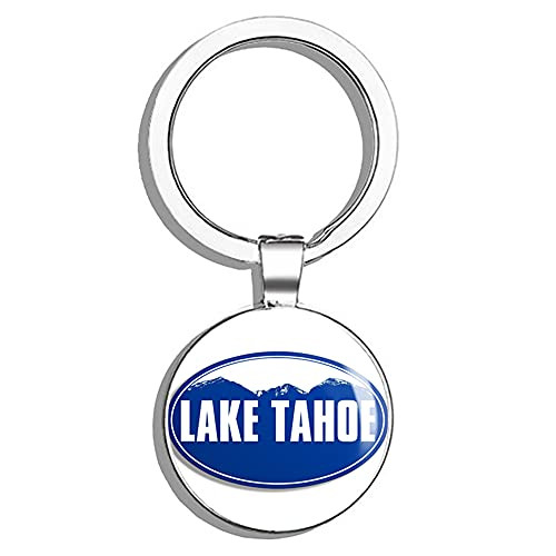 PRS Vinyl Blue Oval Lake Tahoe - ca California Resort Lake Snow ski Double Sided Stainless Steel Keychain Key Ring Chain Holder Car/Key Finder
