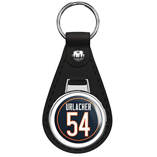 PRS Vinyl Round Bears Classic 54 Brian Urlacher -Number Chicago da- Black Leather Keychain Silver Keyring