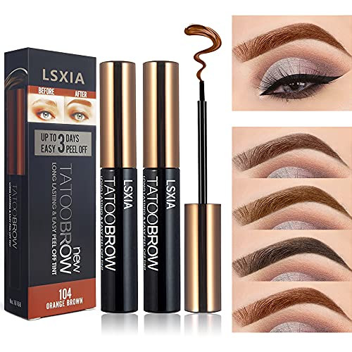 LSxia 2 Pcs Peel Off Tattoo Eyebrow Gel, Natural Elegant Tint Eye-brow Gel Long-Lasting Waterproof Eyebrow Tattoo Peel Off Eyebrow Tint Peel Off Tattoo Brow Tattoo Makeup -Orange Brown-