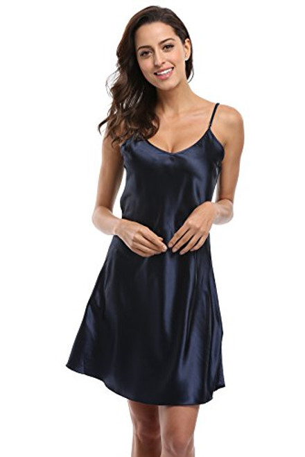 CostumeDeals Women's Satin Full Slip Dress Spaghetti Strap Nightdress Sexy Lingerie Chemise Nightgown, Navy Blue S CostumeDeals Women's Satin Full Slip Dress Spaghetti Strap Nightdress Sexy Lingerie Chemise Nightgown, Navy Blue S