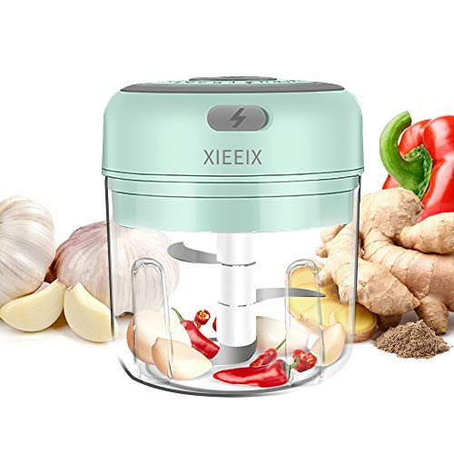 Electric Mini Garlic Chopper?250ML USB Charging Mini Food Chopper,Portable Cordless Onion Chopper Kitchen Food Processor Garlic Mincer with 3 Blades for Garlic/Vegetables/Pepper/Nut/Meat