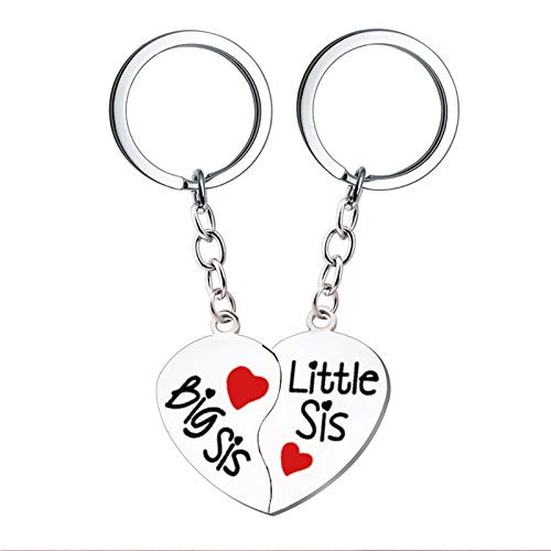 Yangling Big Sis Lil Sis Matching Keychain Set of 2 Gift for Womens Big Little Sisters, Christmas Birthday Heart Keychains Gifts from Sister Best Friends Mens Brothers, Silver, Small