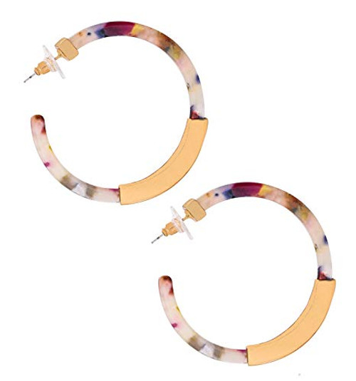 Hoop Earrings for Women Geometry Acrylic Resin Earrings Bohemia Tortoise Shell Earrings Mottled Statement Stud Earrings Fashion Jewelry -Red Floral-