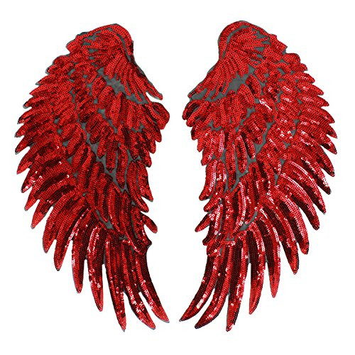 1Pair Sequins Wing Iron-on Patch Embroidered Clothes DIY Applique 12.65.7in -Red-