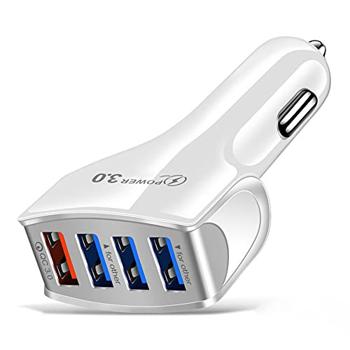 CFLYSH Fast Car Charger, 4 Port USB Car Charger for iPhone Android Phone Adapter 12W 2.4A -White-