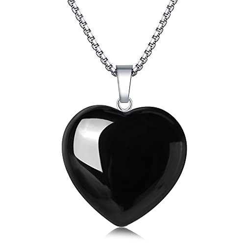 XIANNVXI Black Obsidian Necklace Healing Crystal Heart Gemstone Pendant Necklaces Natural Spiritual Witchcraft Reiki Quartz Stone Jewelry for Women Girls