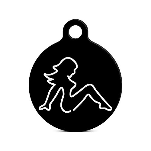 fagraphix Mudflap Girl Round Keychain with Tab Engraved v2 Trucker Orange