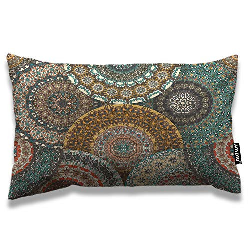 AOYEGO Bohemian Throw Pillow Cover 12x20 Inch Colorful Vintage Floral Mandala Flower Aztec Boho Rectangle Pillow Cases Home Decorative Cotton Linen Cushion Cover for Bed Sofa
