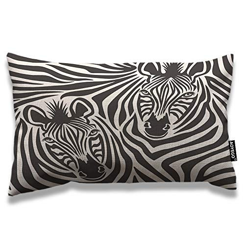 AOYEGO Zebra Throw Pillow Cover 12x20 Inch Wild Animal Safari Couple Zebras Black White Stripes Rectangle Pillow Cases Home Decorative Cotton Linen Cushion Cover for Bed Sofa
