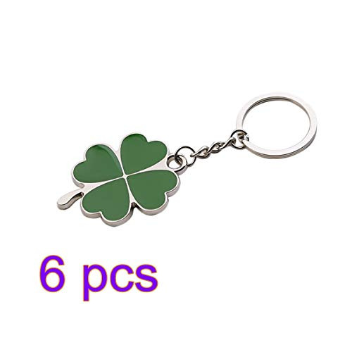 Amosfun 6pcs Four-Leaf Clover Fortune Keychain Lucky Shamrock Sparkling Charm Keyring St.Patrick Day Gift