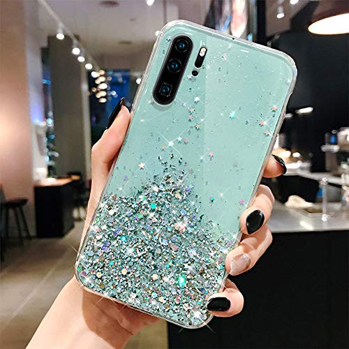 Case for Huawei P30 Pro Glitter Case,Clear Bling Glitter Slim TPU Rubber Gel Skin Stars Space Case Cover Sparkle Shiny Crystal Phone Cover Bumper Case for Huawei P30 Pro Case for Girl Women,Green