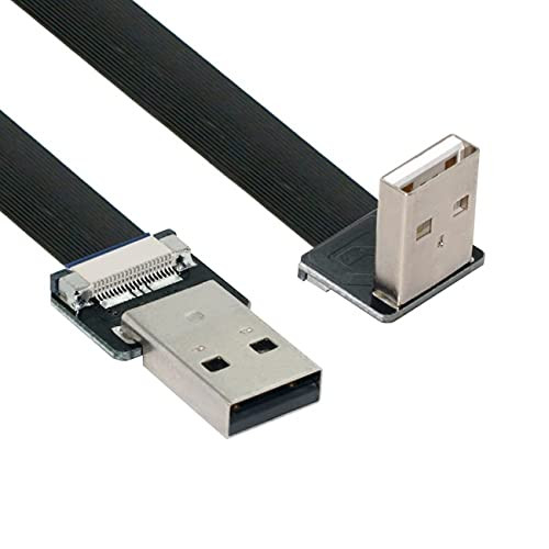 NFHK Down Angled USB 2.0 Type-A Male to Type-A Male Data Flat Slim FPC Cable 90 Degree for FPV  and  Disk  and  Scanner  and  Printer 20cm