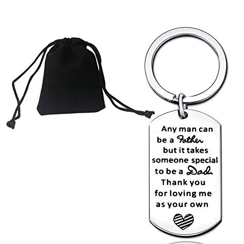 SHUIGEN Step Dad Keychain Gift, Stainless Steel Fathers Day Gifts from Daughter Son, Birthday Christmas Gift for Step Dad, Jewelry Any Man Can Be a Father Thank You Loving Me as Your Own