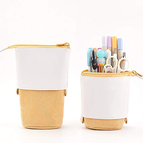 LUFFYLIVE Telescopic Pencil Pouch Bag,Canvas Transformer Pencil Holder Stand Stationery Pen Case,Telescopic Pencil Case for Home School Office,Canvas Stationery Pen Case with Zipper