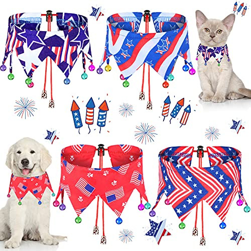4 Pieces USA Dog Bandana with Bells American Flag Cat Dog Pet Adjustable Patriotic 4th of July Independence Day Dogs Bandana for Large Medium or Small Dog Collar Puppy Bandana Scarf 4 Pieces USA Dog Bandana with Bells American Flag Cat Dog Pet Adjustable Patriotic 4th of July Independence Day Dogs Bandana for Large Medium or Small Dog Collar Puppy Bandana Scarf