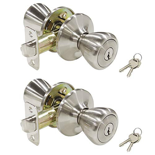 (2 Pack) Tulip Keyed Entry Door Knobs Satin Nickel Interior Door Handles Bedroom Bathroom Door Knobs with Lock and Key(Keyed Alike)