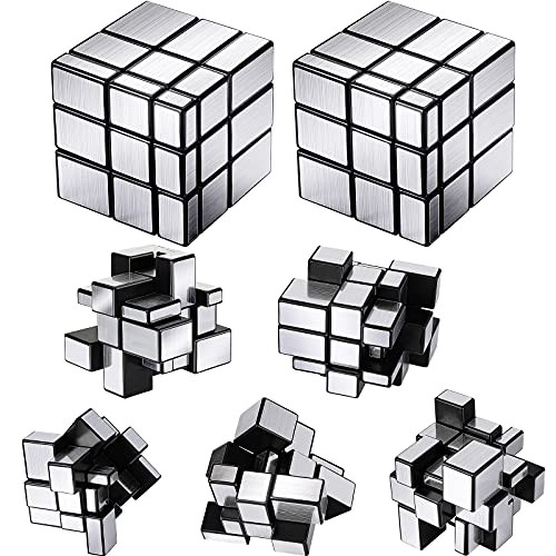 2 Pieces Mirror Cube Set Mirror Cube 3 x 3 x 3 Speed Cube, 3 x 3 Mirror Blocks Cube Different Shapes Silver Cube 57 mm Bundle Mirrored Cube Puzzle Toys for Teens and Adults