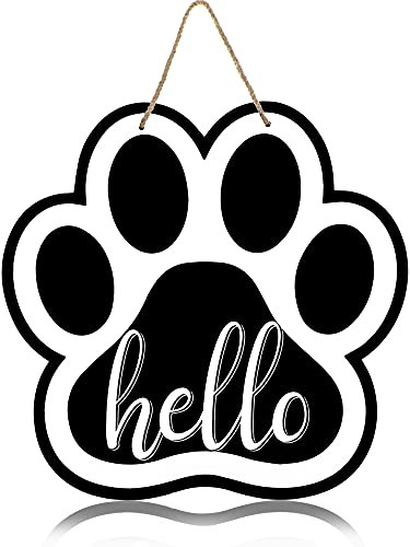 Jetec Welcome Sign Hello Front Door Decor Hanging Home Sign Porch Decor Hello Sign Rustic Wood Dog Paw Sign for Home Farmhouse Porch Decor Spring Welcome Sign Front Door Decoration