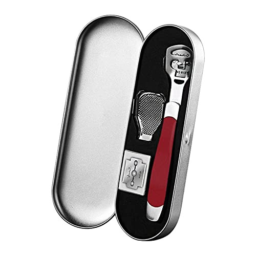 Callus Remover for Feet, Foot Care Pedicure Callus Shaver Hard Skin Remover, 1 Stainless Steel Callus Shaver and 1 Stainless Steel Foot File,Pedicure Tools with Case  and  10 Replacement Blade -Red-