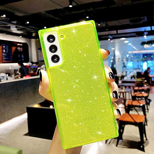 Galaxy S21 Plus Case 5G 6.7" Square Bling Glitter Phone Case for Women Girls Slim Reinforced Corners Soft TPU Bumper Shockproof Protective Cover Case for Samsung Galaxy S21 Plus 5G Case 2021-Green
