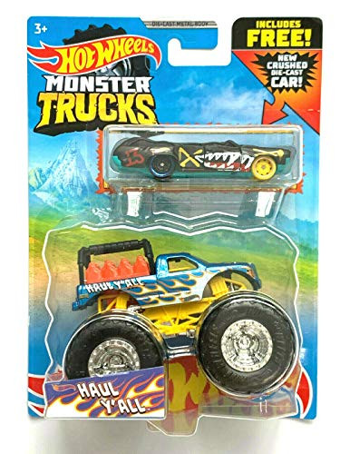 DieCast Hotwheels Monster Trucks Haul Y'all and Crushed Wagon Flat Iron - 1-64 Scale