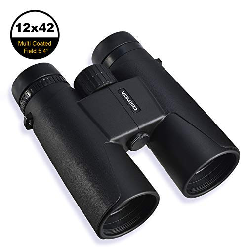 12x42 Compact Binoculars for Adults, HD Roof Prism with Low Light Night Vision, Easy Focus for Bird Watching/Hunting/Concerts/Match, BAK4 Prism FMC Lens with Phone Stand Strap Carrying Ponch