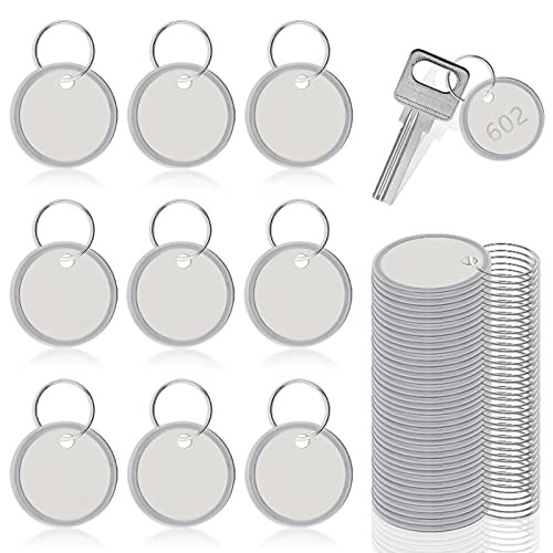 Oruuum 50 Pcs White Metal Rim Key Tags, Round Blank Paper Tags with Metal Split Rings for Keys, Backpack, Luggage, Pet