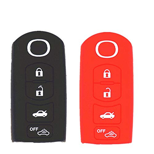 WFMJ 2Pcs Black Red Silicone Remote 4 Buttons Smart Key Case Cover Fob for 2018 2017 Mazda CX-5 CX-7 CX-9 3 6 MX-5 Miata