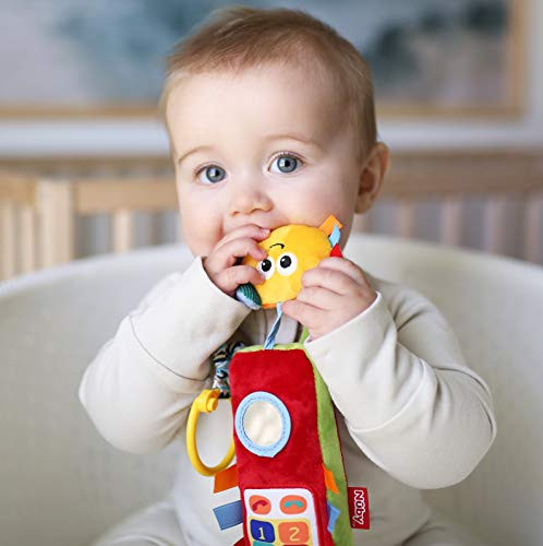 Nuby Plush Phone Pals Musical Hanging Toy with Connector Ring- 0M plus, Multi