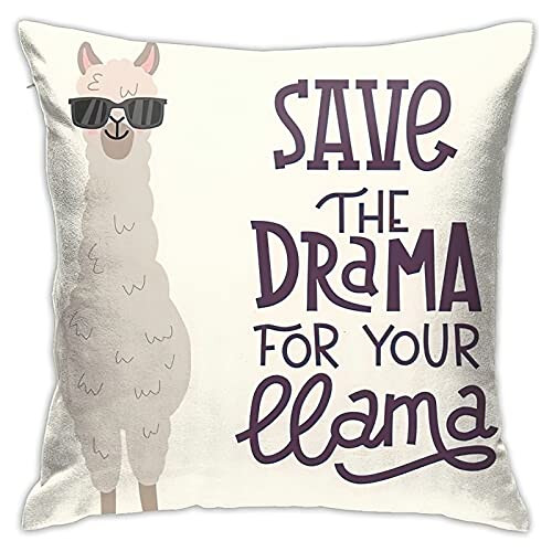WAZHIJIA Save The Drama Decorative Throw Pillow Covers 18 X 18 Inch,Cartoon Alpaca Cushion Cover Square Pillow Cases for Car Sofa Home Decor